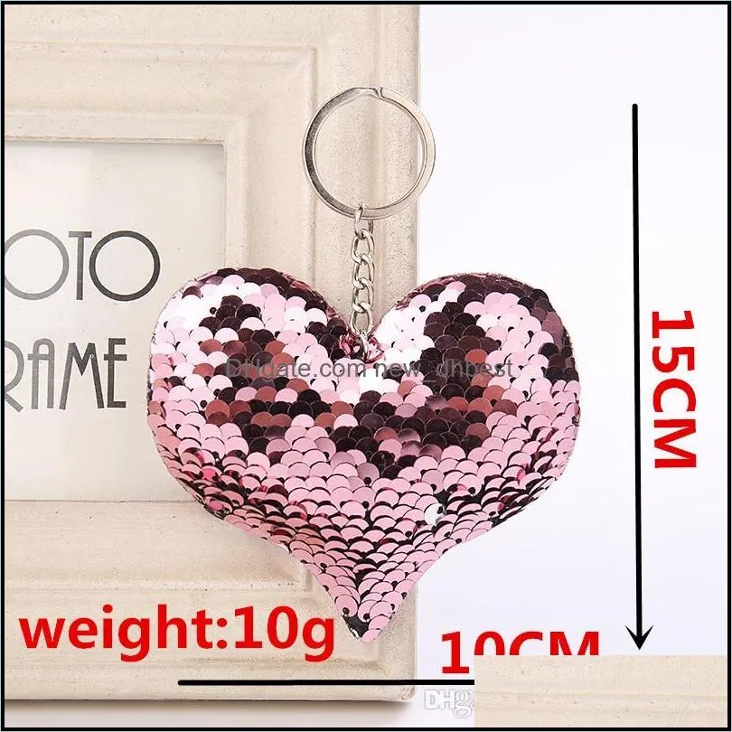Fish Scale Sequin Love Heart Keychain Key Ring Holders Bag hang Fashion Jewelry
