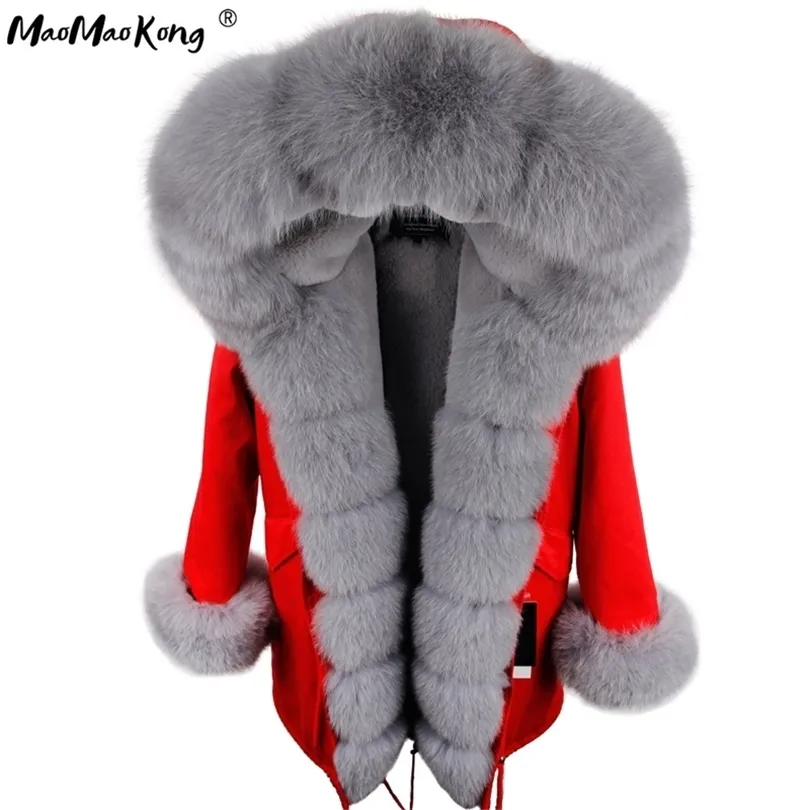 Mao Mao Kong Camuflaje Chaqueta de invierno Mujeres Outwear Outwear Parkas Natural Real Fox Fur Colllar Coat T200106