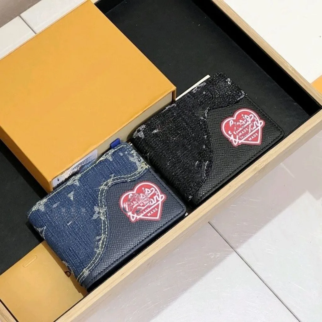 Denim Mavi Harf Unisex Cüzdan Tasarımcı Dana Kart Sahipleri Cüzdan İş Erkekler Çoklu Kart Yuvaları Debriyaj Çanta Marka Lüks Kadın Madeni Para Çantaları