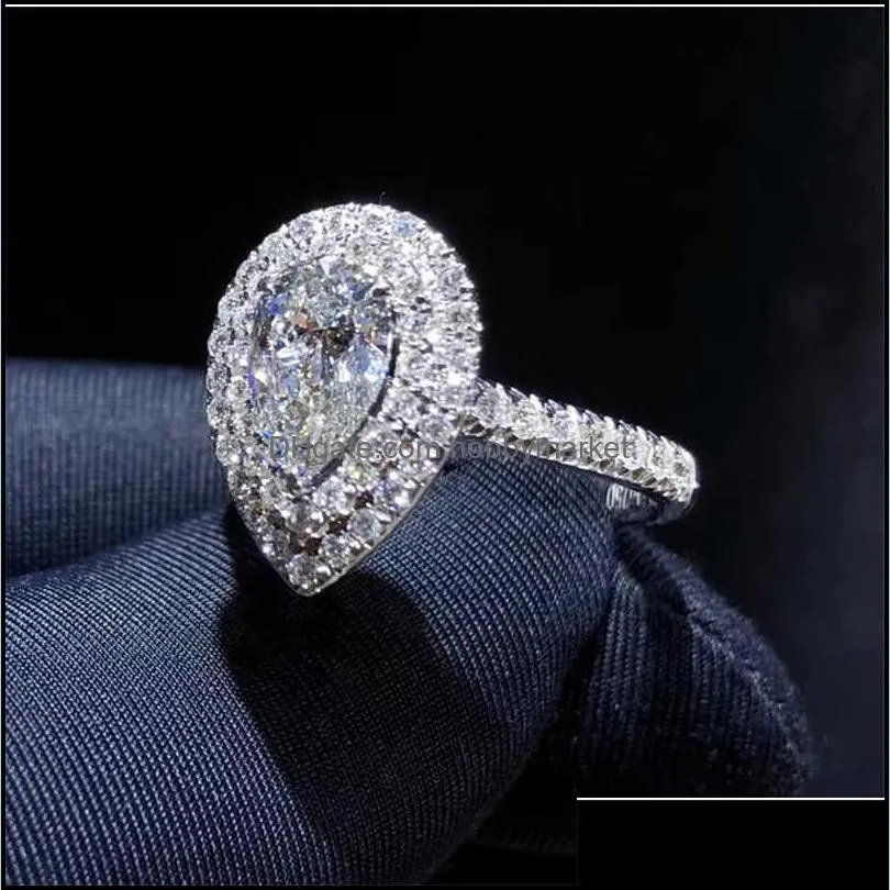Water Drop Simulated Diamond cz Ring 925 sterling silver Bijou Charm Engagement Wedding band Rings for Women Bridal Fine Jewelry
