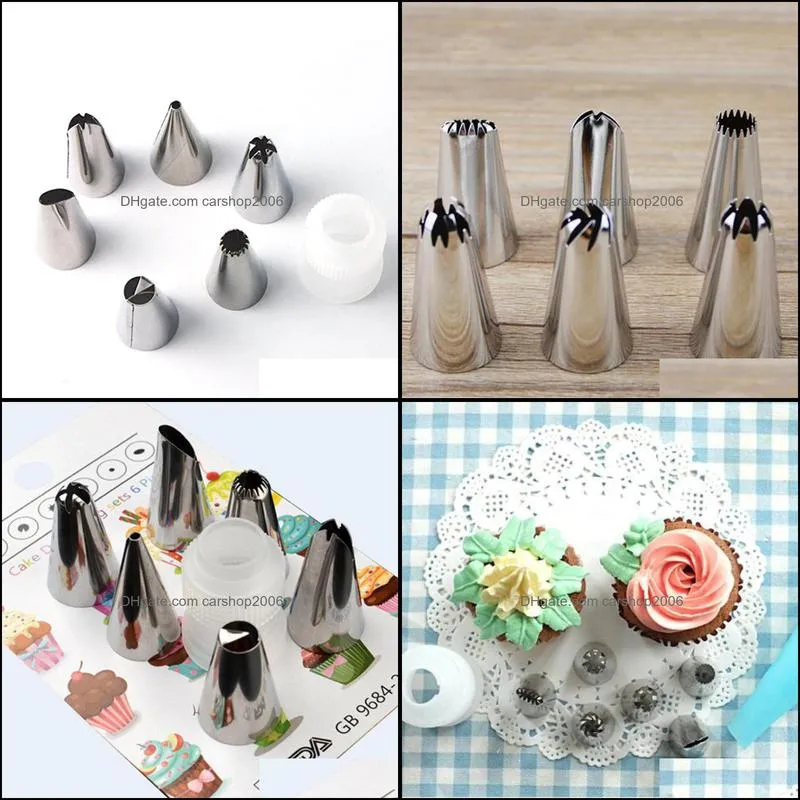 6pcs/set big size cream cake icing piping russian nozzles pastry tips stainless steel fondant decorating tools baking &