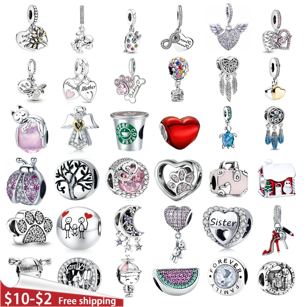 925 Sterling Srebrny Dangle Charm Forever Family Charm Bransoletka Naszyjnik Trunket DIY Koraliki Fit Fit Pandora Charms Bransoletka DIY Jewelry Akcesoria