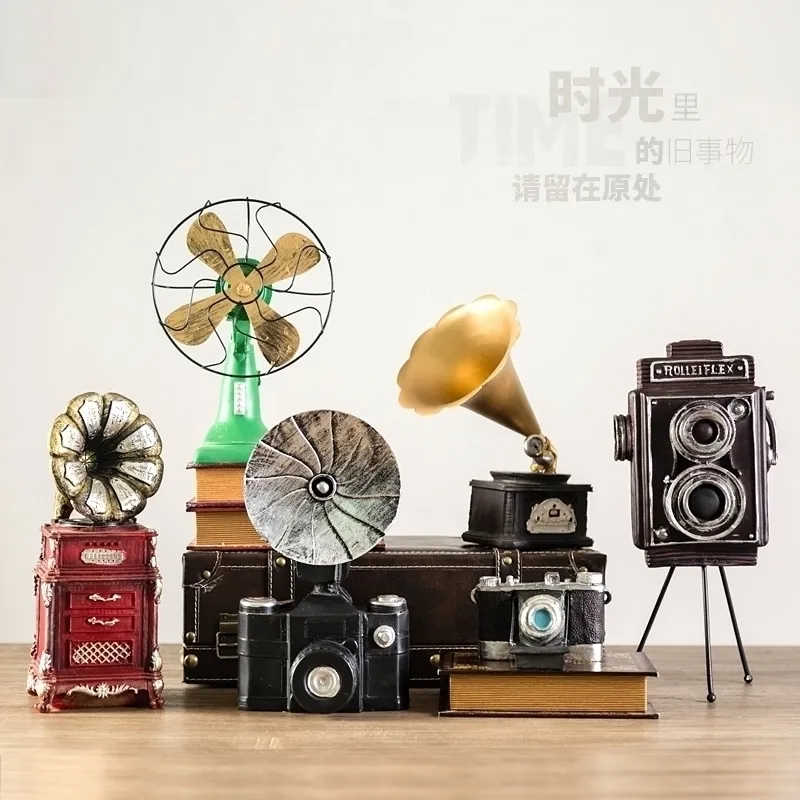 Vintage Resin Decorative Phonograph Camera R and Telephone Bar Decoration Home Crafts Y200106