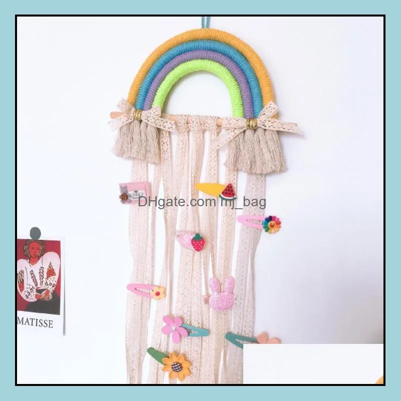 children hairpins hair accessories storage belt hanging decorative woven rainbow ins nordic style wall hang finishing belts rack