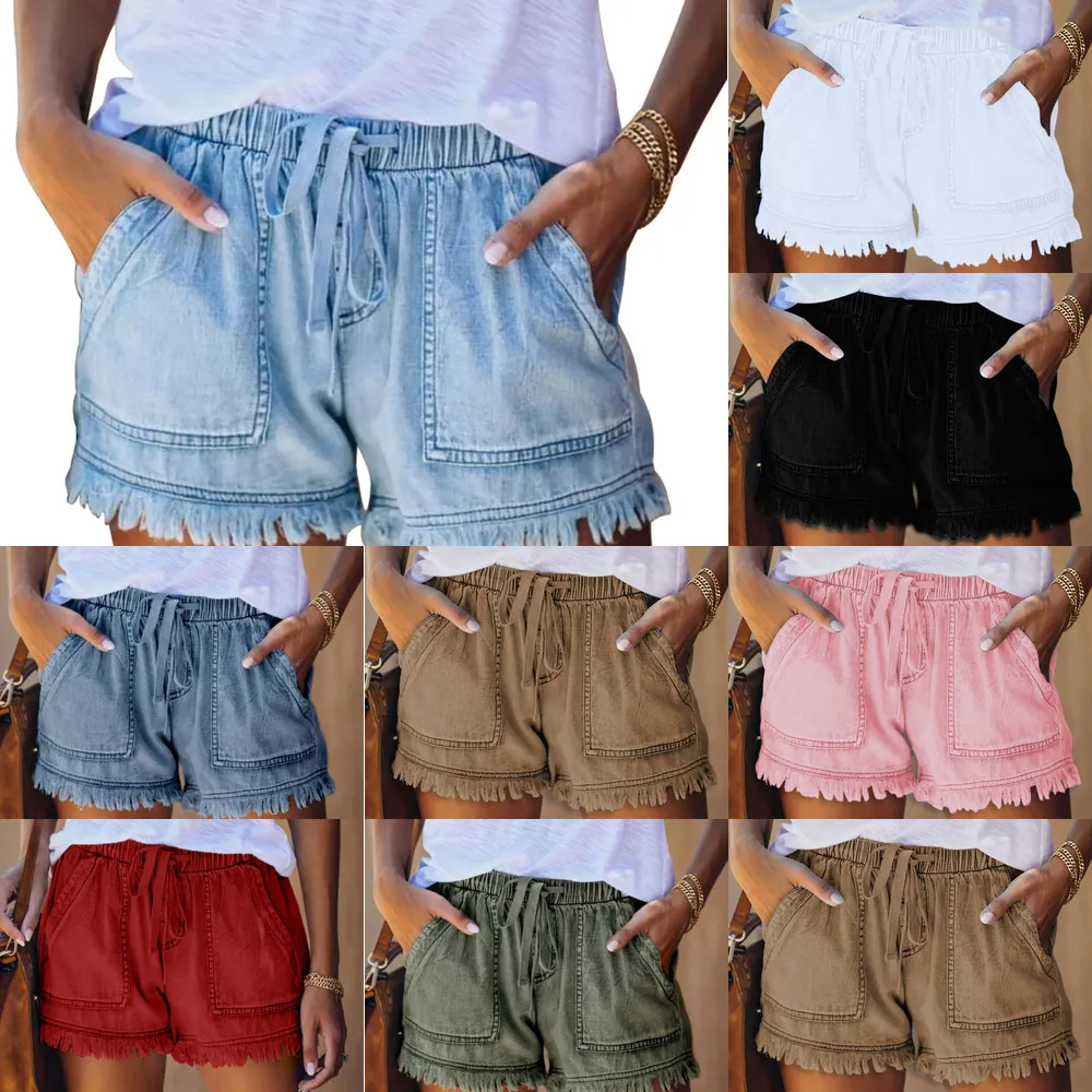 Kvinnors shorts avslappnad baggy trendiga korta byxor elastiska midja dragskor shorts sommarkläder