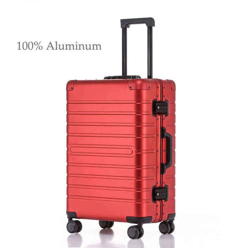 Alüminyum Haddeleme Seyahat Bagaj Bavul Tekerlekler Silver Kırmızı Çanta Kabin Tramvay Modu '' J220708 J220708