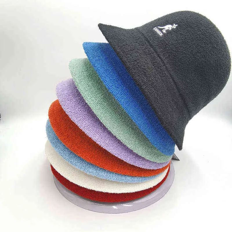 2021 Kangaroo Bucket Hat Spring Knitted Kangaroo Fisherman Hat Classic Solid Color Unisex Painter Hat Sunscreen Breathable H220419