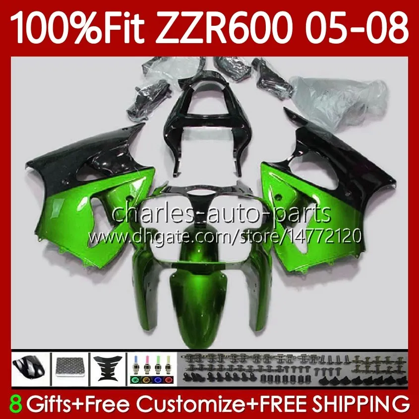 OEM Body Injection Mold For KAWASAKI NINJA ZZR600 05-08 ZX ZZR-600 600 CC Green black 05 06 07 08 Cowling 134No.221 100% Fit ZZR 600 600CC 2005 2006 2007 2008 Fairing Kit