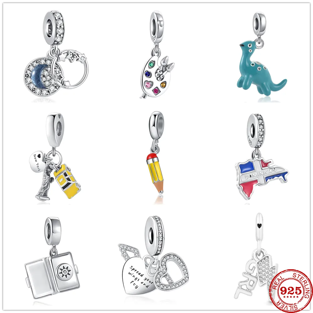 925 Sterling Silver Dangle Charm Nouvelle Planche À Dessin Coeur Volant New York Perles Perle Fit Pandora Charms Bracelet DIY Bijoux Accessoires