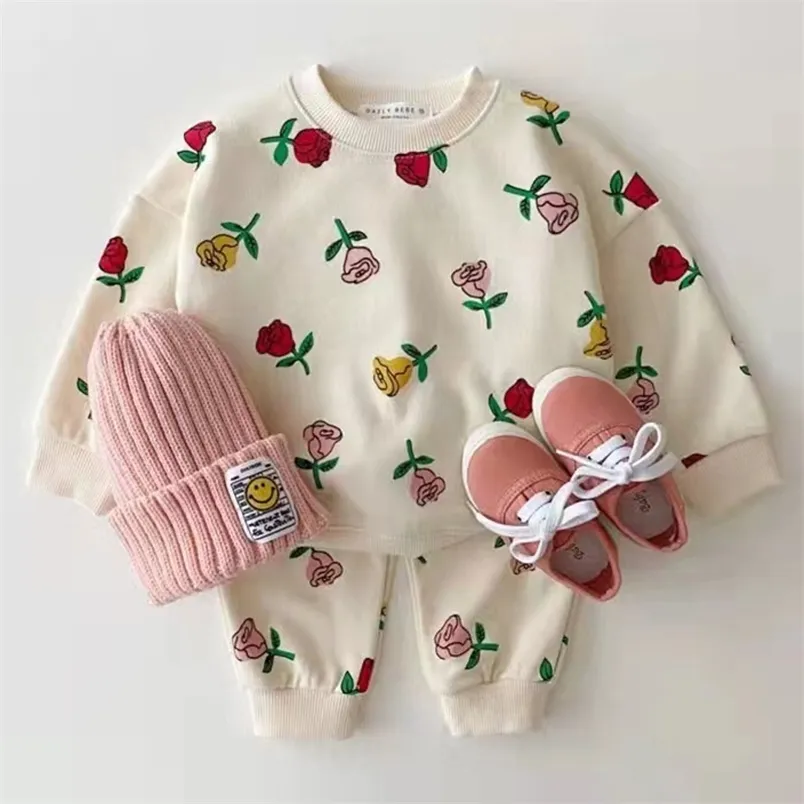LZH Autumn Toddler Girls Clothes Set Print TopsTrousers 2pcs Outfits Kids Casual Sports Suit Children Clothing 15 Year 220809