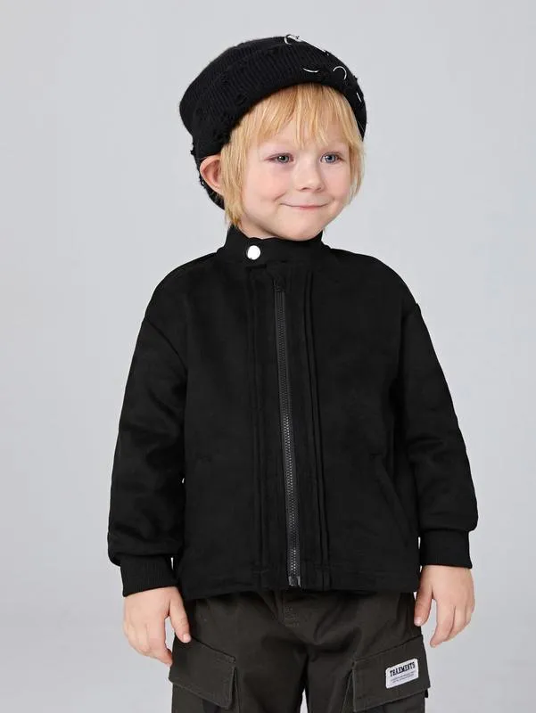 Toddler Boys Mock Neck Zipper Suede Jacket Hon