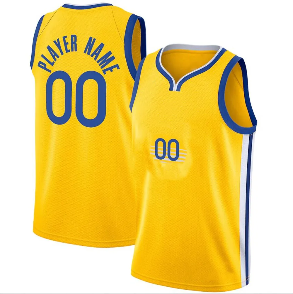 Wydrukowane Golden State Custom DIY Design Design Basketball Jerseys Dostosowanie Drużyny Drukuj spersonalizowany numer nazwy męski dla dzieci młodzież żółta koszulka