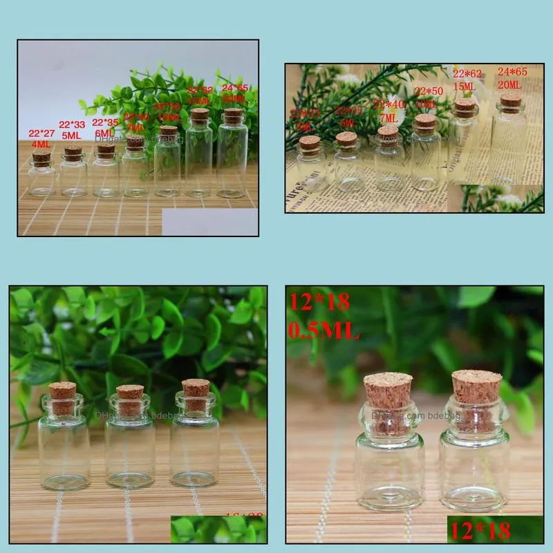 Hot Sale Small Mini Corked Bottle Vials Clear Glass Wishing Drift Bottle Container with Cork .5ml 1ml 2ml 3ml 4ml 5ml 6ml 7ml 10ml 15ml