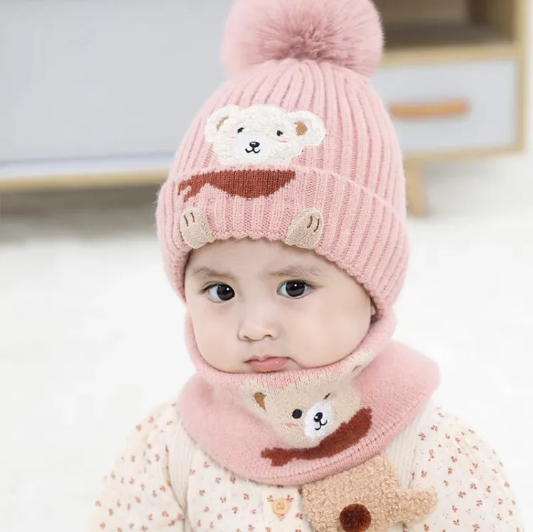 Newborn Baby Hat Scarf Set Cartoon Bear Infant Girl Boy Winter Hat For Kids Warm Knitted Children Boys Girls Beanie Cap From 7 76 DHgate