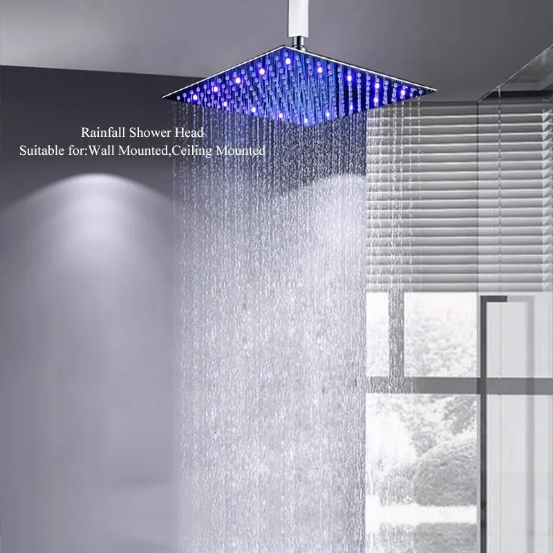 LED Rainfall Shower Head 12x16 Inch Chrome Brushed Nickel Stainless ...