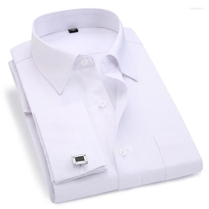 Herrenhemden Männer Hemd mit französischer Manschette 2022 Weiß Langarm Lässige Knöpfe Männliche Marke Normale Passform Manschettenknöpfe inklusive 6XLHerren Chee22