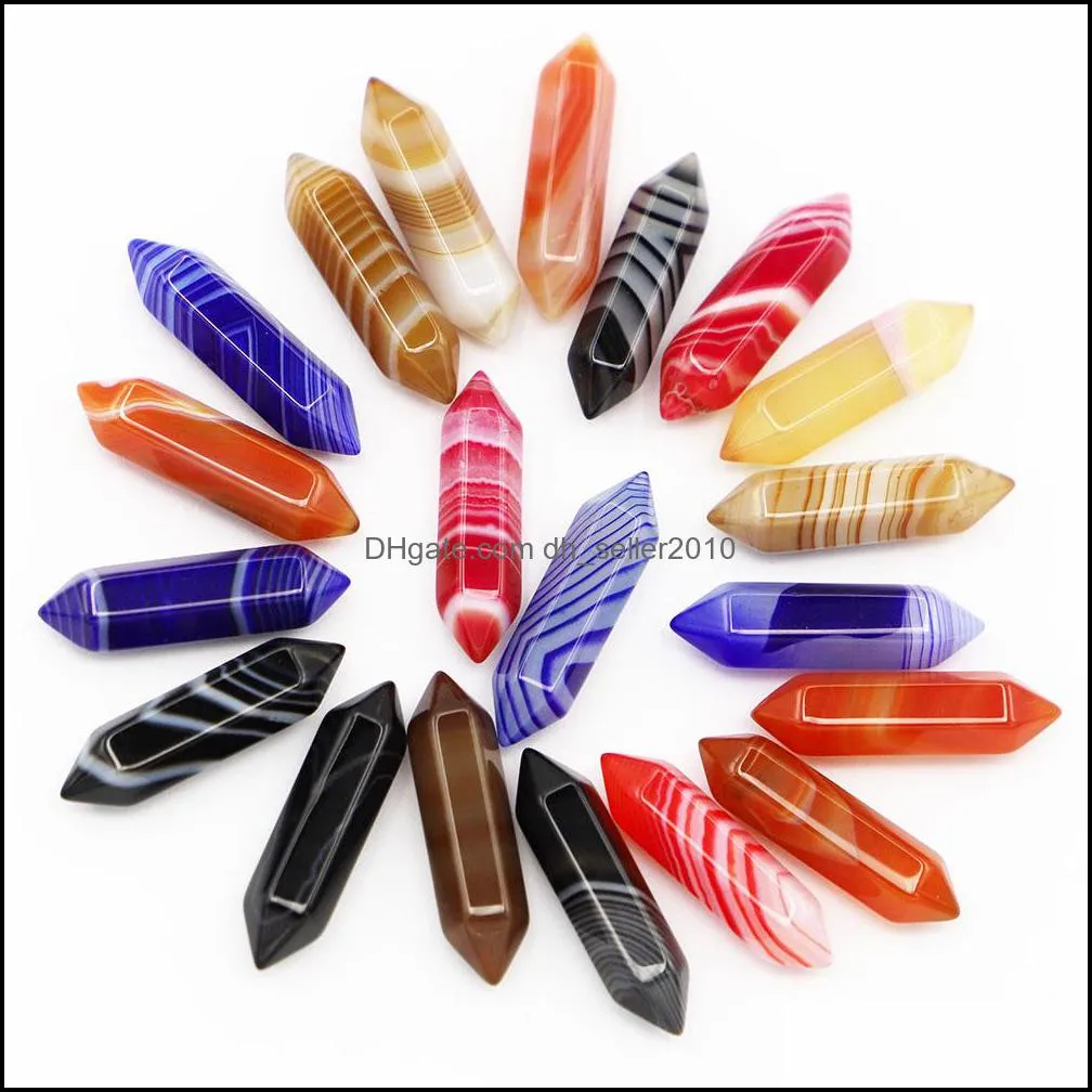 Stone Natural Pillar Hexagonal Column Stripe Agate Onyx Healing Energy Ore Mineral Craft Home Decoration Necklace K Dhseller2010 Dhjbk