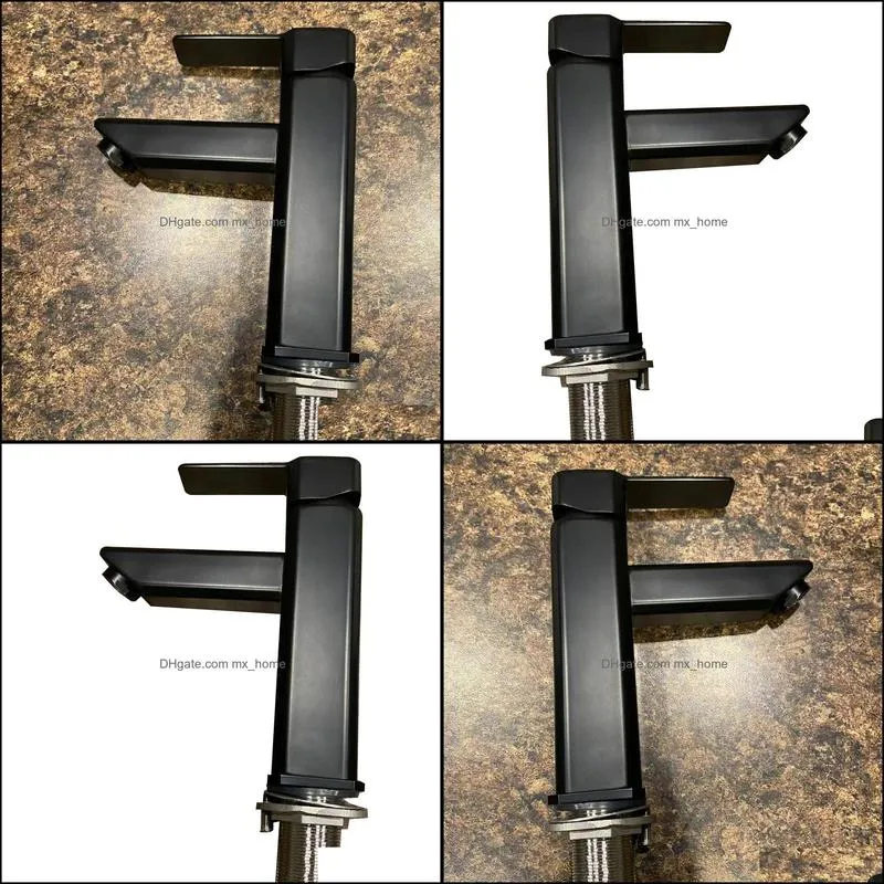 Black Waterfall Spout Bathroom Faucet, Single Handle , Rv Lavatory Vessel with Deck Plate, Matte Black, 1 or 3 Hole