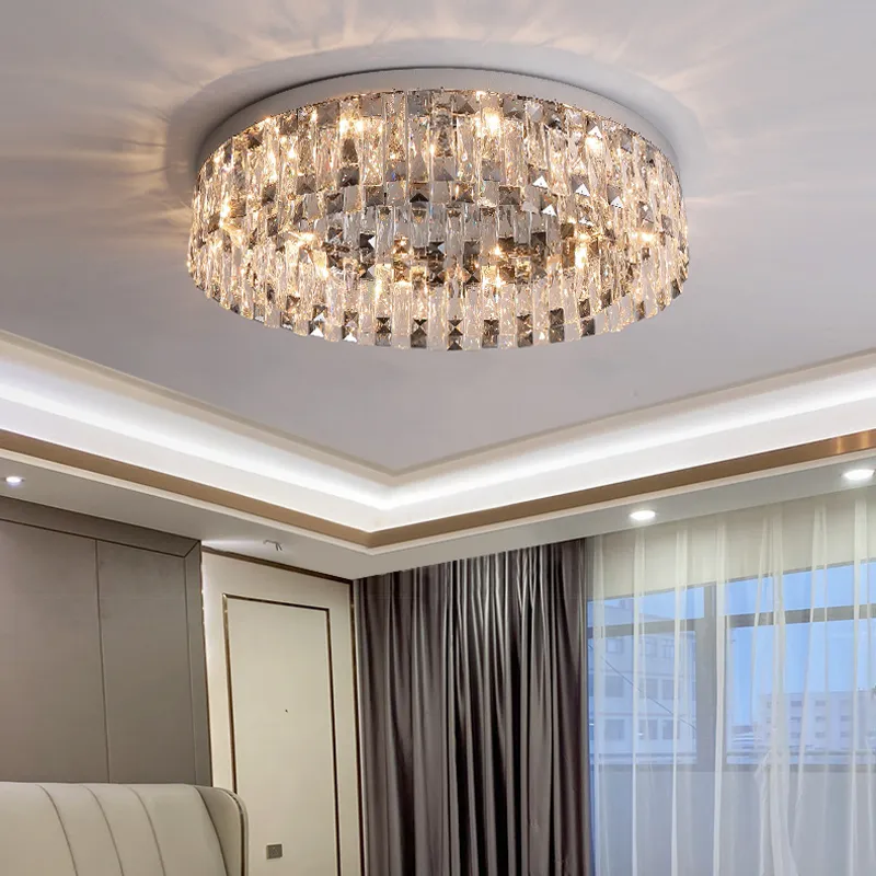 Lampes suspendues Cristal LED Plafonnier Décoration Salon Chambre LED Plafond Lustre Moderne Luxe Rond Cristal Lampe