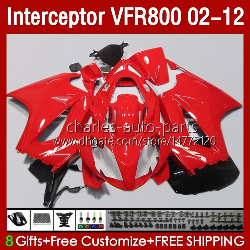 Carrosserie pour HONDA Interceptor rouge noir VFR 800 VFR800 RR CC 800RR 02-12 Corps 129No.53 800CC VFR800RR 02 2002 2003 2004 2005 2006 2007 VFR-800 08 09 10 11 12 Carénages