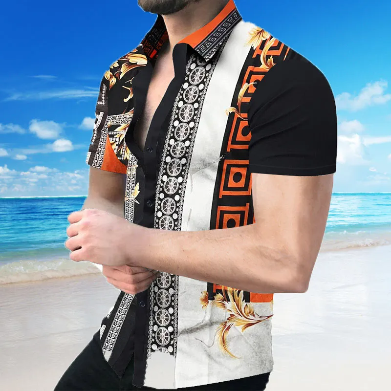 Erkek Camisa Gömlek Giyim Baskı Çizgili Bluz Hawaii Kısa Kollu Yaz Düğmesi Gömlek Plus Boyut Fabrika Tedarik Lujo Gömlek Tarih Partisi Günlük Tee Tops