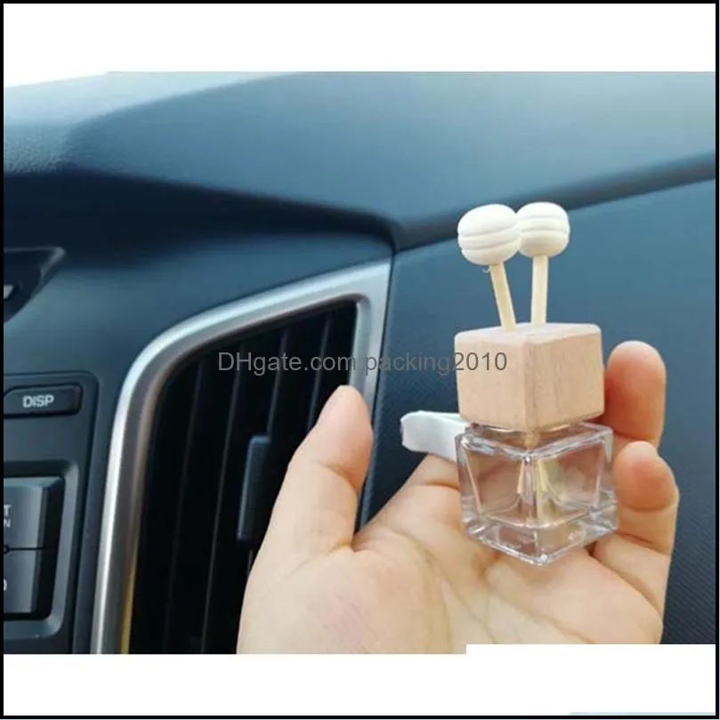 Wooden 8ML Car Vent Clips Perfume Bottle Rearview Hanging Ornament Cube Perfume Empty Bottle Air Fragrance Essential Oils Diffuser