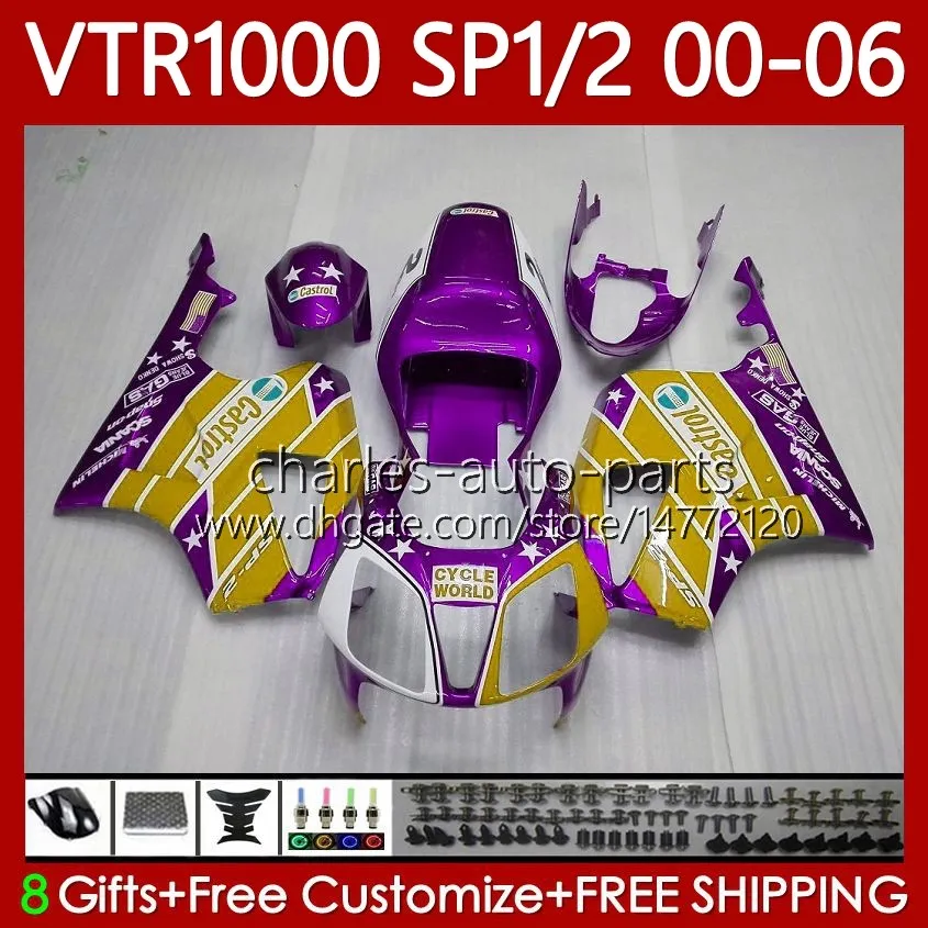 OEM Bodywork för Honda VTR Hot Purple RTV 1000 RC51 00-06 Bodys 123NO.139 SP1 SP2 VTR1000 RTV1000 00 01 02 03 2004 2005 2006 VTR-1000 2000 2001 2002 2003 04 05 06 FAIRING