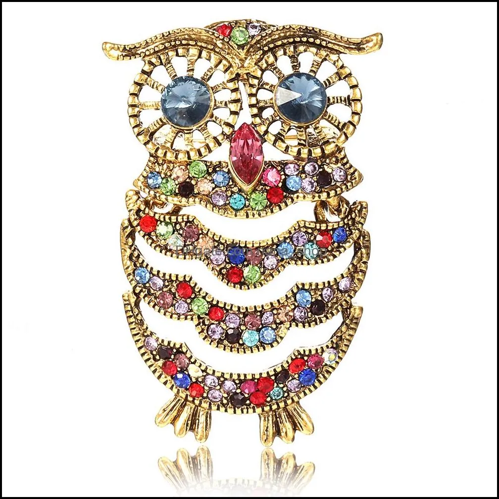 Pins Broschen Schmuck Blaue Augen Emaille Pin Strass Eule Brosche Tier Für Frauen Männer Kleidung Schal Schnalle Kragen Pi Dhfbg