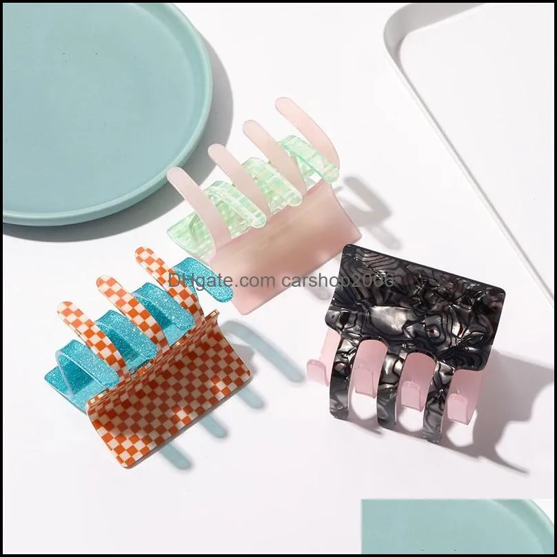 length 7 cm splicing color checkerboard hair clamp lady medium size acetic acid claws clips women headdress ponytail geometric hairpins for bath