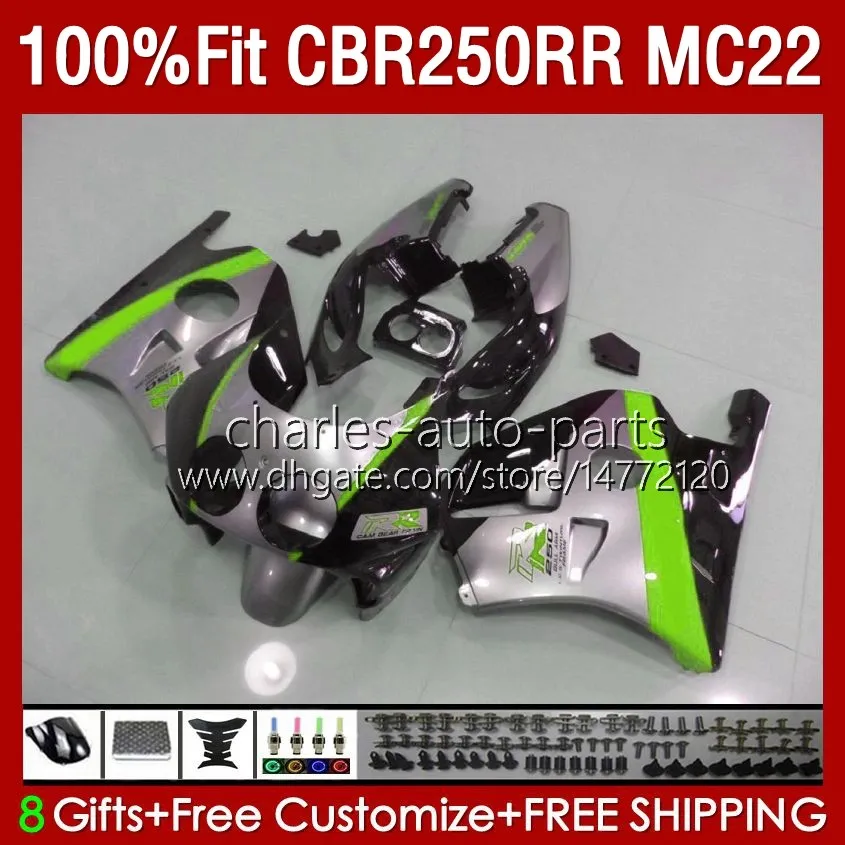 Injectie MC22 250CC voor Honda CBR250 Grijs Zwart Groen CC CBR 250RR 250 RR 90 91 92 93 94 95 1996 1997 1998 1999 131NO.259 CBR250RR 1990 1991 1992 1993 1995 96 97 98 99 Kuip