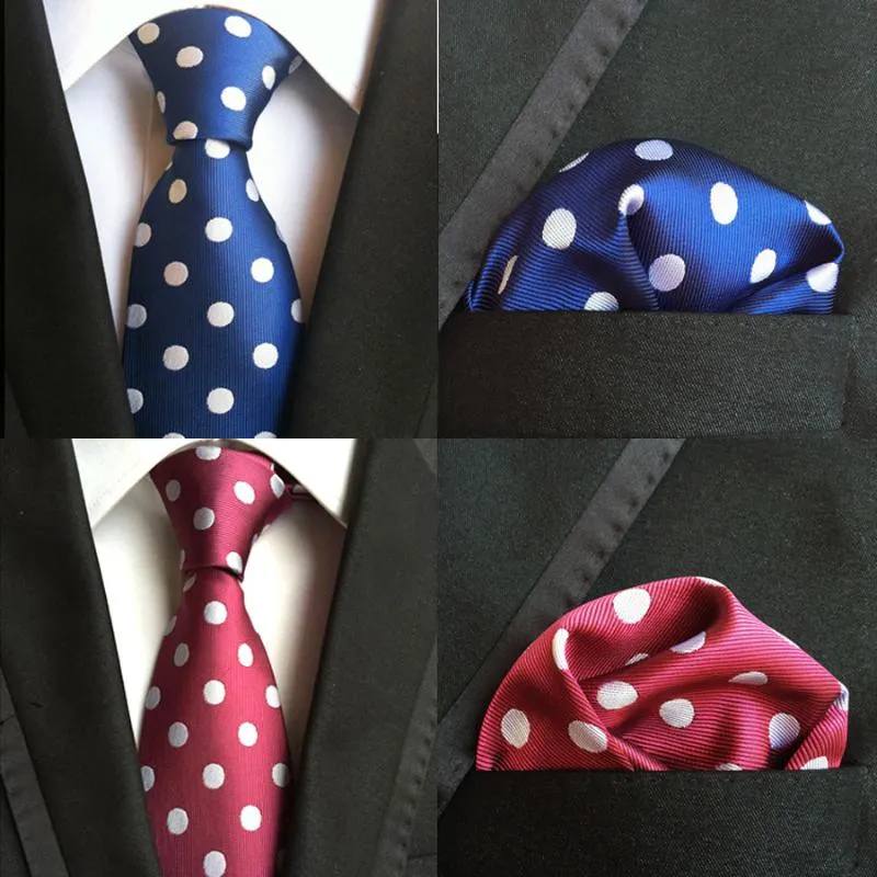 Bow Ties rbococlassic 8cm färgglada dot slipsuppsättning hals och näsduk för män fest present företag ficka fyrkant 2 bit setbow