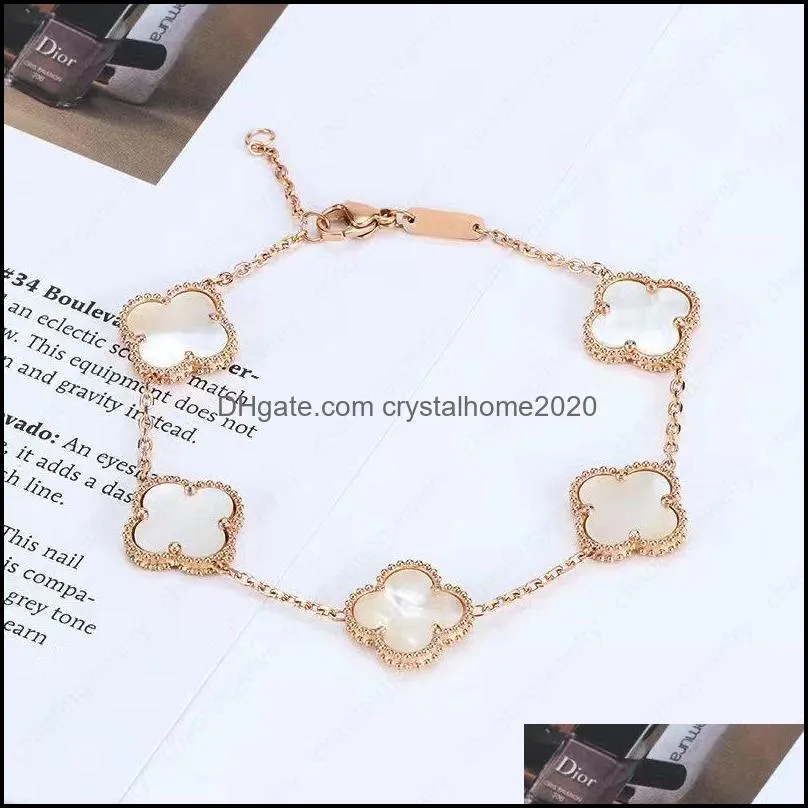 fashion classic clover bracelet pendant mother of pearl stainless steel plated 18k womens girl lover 17cm chain length