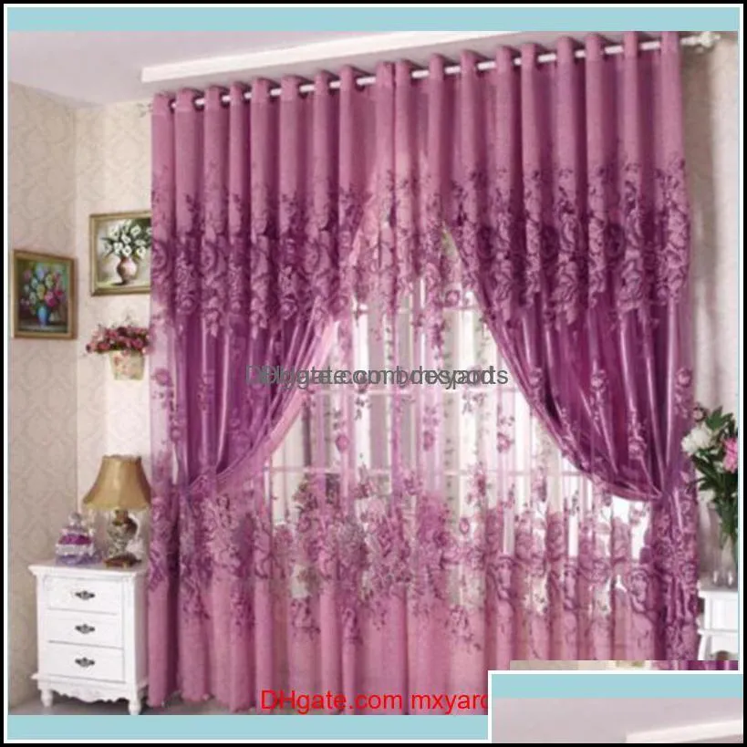Drapes Deco El Supplies Home & Garden1 Pcs Curtain Luxurious Upscale Jacquard Yarn Peony Pattern Voile Door Window Curtains Living Room