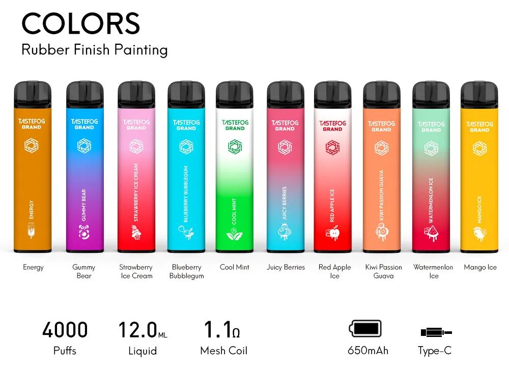 JC TASTEFOG GRAND ASSESABLE POD Vape Kiti Şarj Edilebilir 650mAh Pil 4000Puffs 12ml Kartuşlar Önceden doldurulmuş E CIGS Taşınabilir Buharlaştırıcı