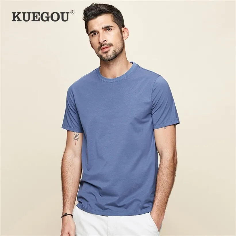 Kuegou Yaz T-shirt Erkekler Ince Temel Kısa Kollu Modal Tshirt RunnyBreathable Serin Üst Elastik Artı Boyutu 5939 220326
