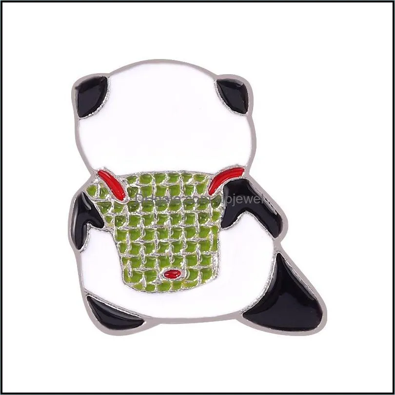 european cartoon geometric panda brooches pins unisex children cute animal clothing badge alloy enamel drop oil handbag  clothes pins