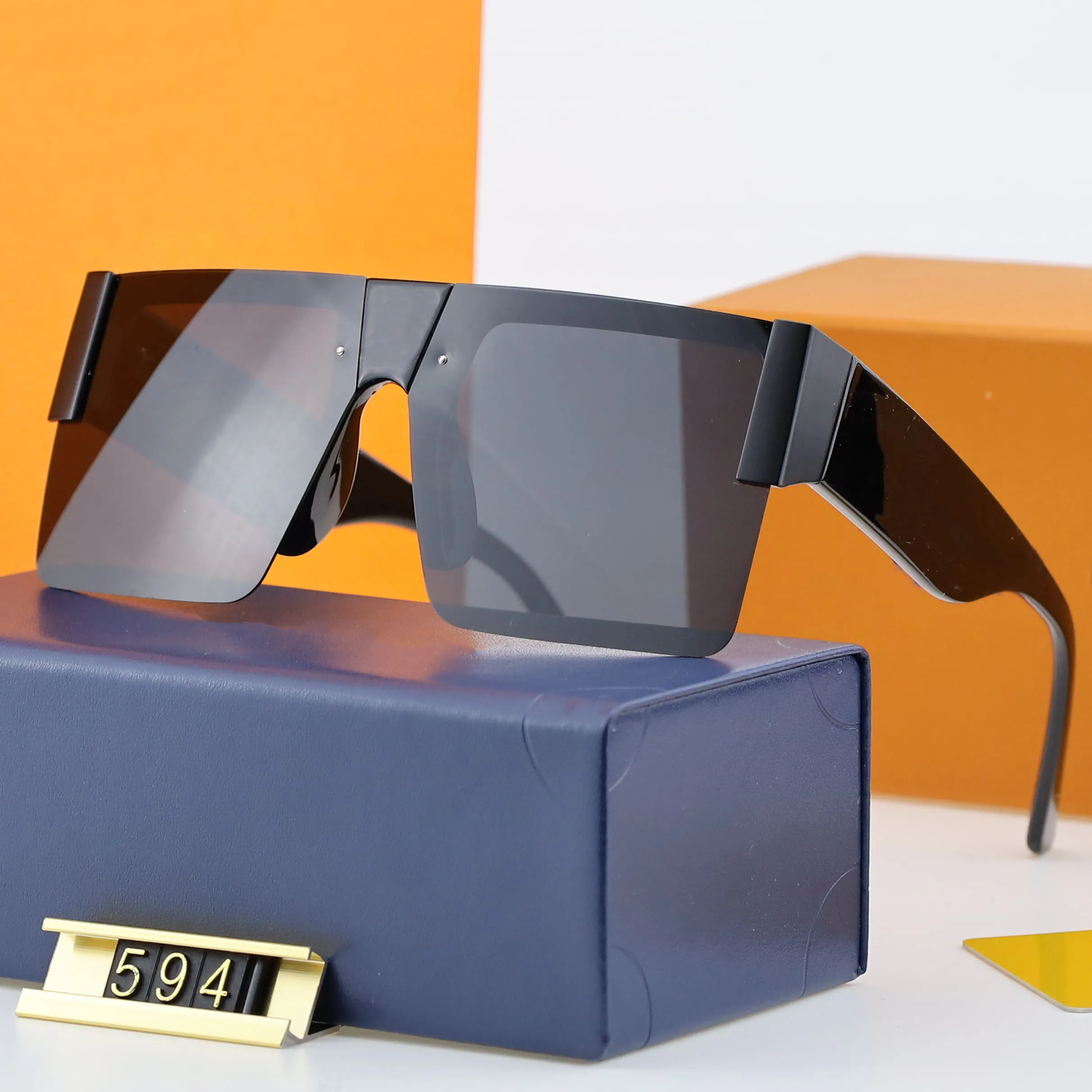 Luxe Designer Zonnebril Dames Heren Merk Gepolariseerde UV400 Lens Zonnebril Mode Grote Vierkante Semi Frame Vintage Brillen Met Doos