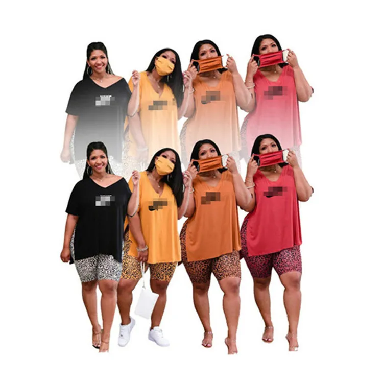 Sommer Oversize Kleidung Frauen Designer Trainingsanzüge Plus Größe Outfits T-shirt Shorts 2 Stück Set Jogger Sport Anzug Mode Brief drucken V-ausschnitt K140