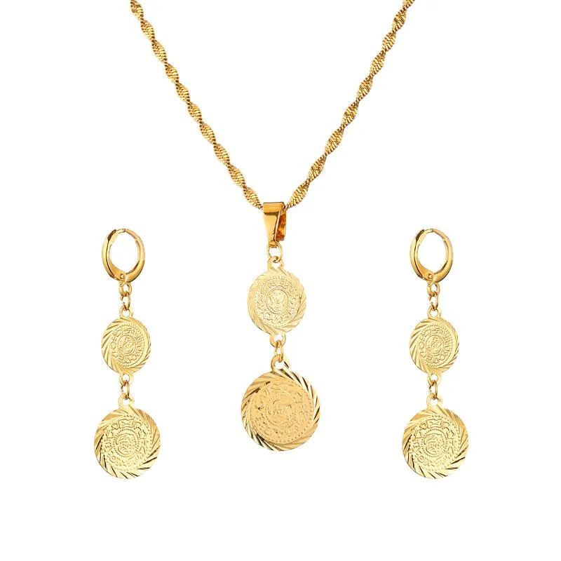 Boucles d'oreilles collier pièce de monnaie pendentif à breloque arabe africain signe d'argent chaîne bijoux moyen-orient cadeau boucles d'oreilles