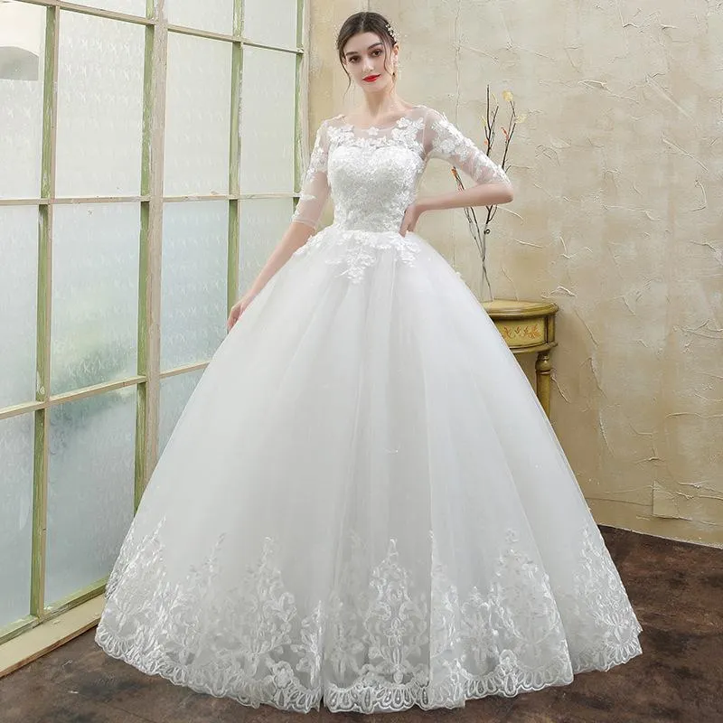 Other Wedding Dresses 2022 Vintage O Neck Half Sleeve Dress Lace Embroidery Flower Up Slim Princess Bridal Gown Vestido De NoivaOther