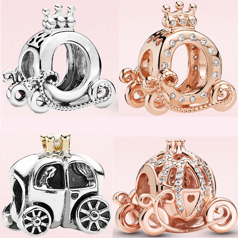 New s925 Sterling Silver Charms Beads Beaded Women's Rose Gold Crown Pumpkin Car Pendant Original Fit Pandora Bracelet Fashion DIY Ladies Jewelry Gift