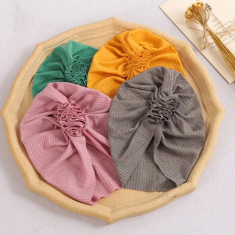 21 Colors Flower Knit Baby Turban Elastic Girls Hat for Children Headband Infant Turban Newborn Spring Toddler Hair Accessories