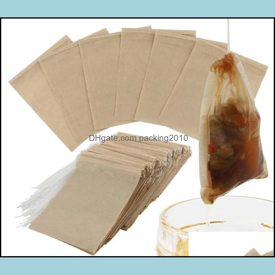 100Pcs/Lot Tea Filter Bags Natural Unbleached Paper Bag Disposable Infuser Empty With Dstring For Herbs Coffee 6*8Cm Drop Delivery 2021 To