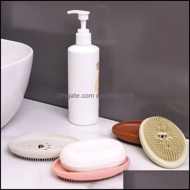 silicone soap dishes with brush clean shower room soaps holder multipurpose cute gift for women pae11282