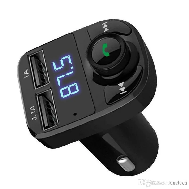 X8 FM Transmetteur sans fil Chargeur Aux Modulator Kit mains libres Bluetooth pour voiture Audio Lecteur MP3 3.1A Charge Double chargeurs USB avec boîte de vente au détail