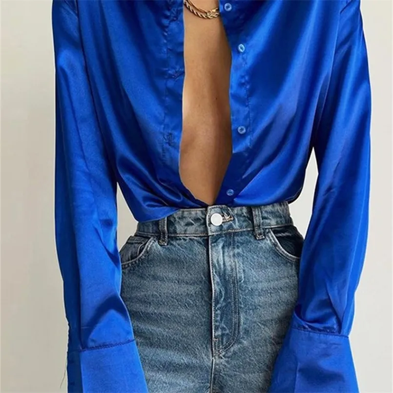 Nadafair Satin Blouses Women Blusas y Camisas Green Button Up Silk Shirts Long Sleeve Ladies Tops Tunics Blusa Feminina 220623