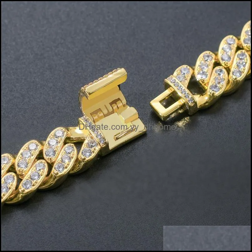 13mm  cuban link bracelet iced out full zircon frozen hip hop fashion punk necklace jewelry