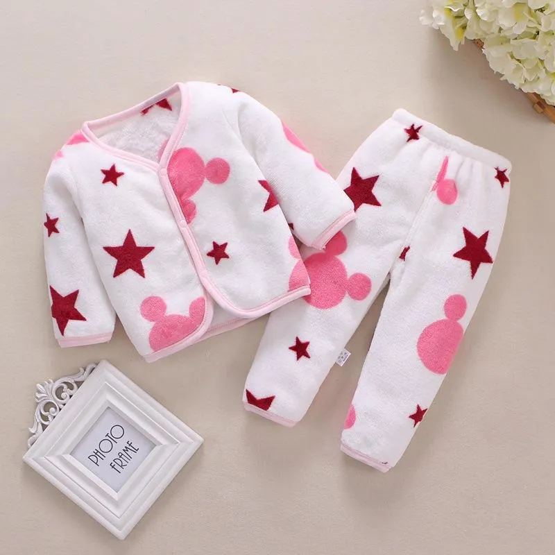 Clothing Sets Baby Clothes Girl Boy Coral Fleece Two-piece Born Spring Autumn Winter Warm Pajamas Set OutfitClothing