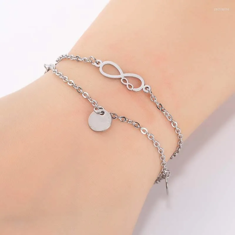 Bracciale da donna alla moda, doppio gioiello in acciaio inossidabile, 8 parole, accessori per abbigliamento da ragazza, catena a maglie regalo di amicizia