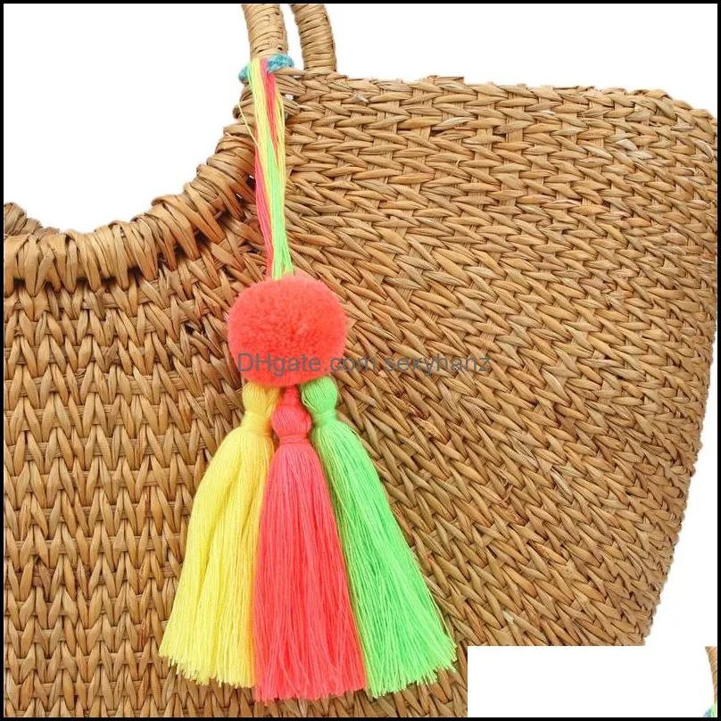 colorful pompom tassel keychain long tassels bag charm pendant keyring for lady girl purse handbag decor y461z